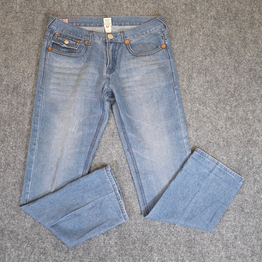 True Religion Joey Super T  Flap Pocket Jeans Mens 38X34 Blue Denim Straight USA